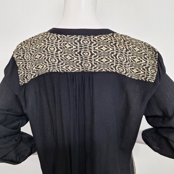Urban Mangoz Black Tan Geometric Print 3/4 Sleeve Boho Retro Tunic Top Size L - Picture 7 of 12